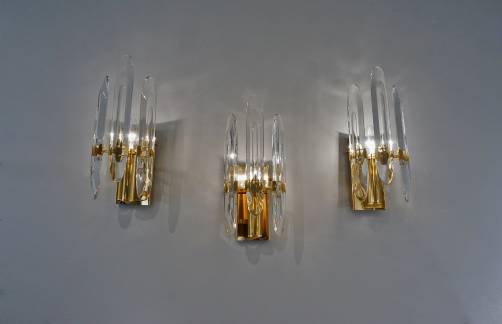 Sciolari wall lights crystal on a brass base, 1970`s Italian